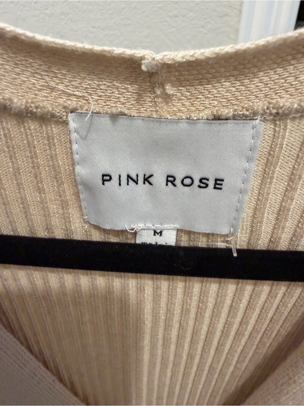 Pink Rose Beige Ribbed V‑Neck Button Front Knit Dress - Picture 2 of 3
